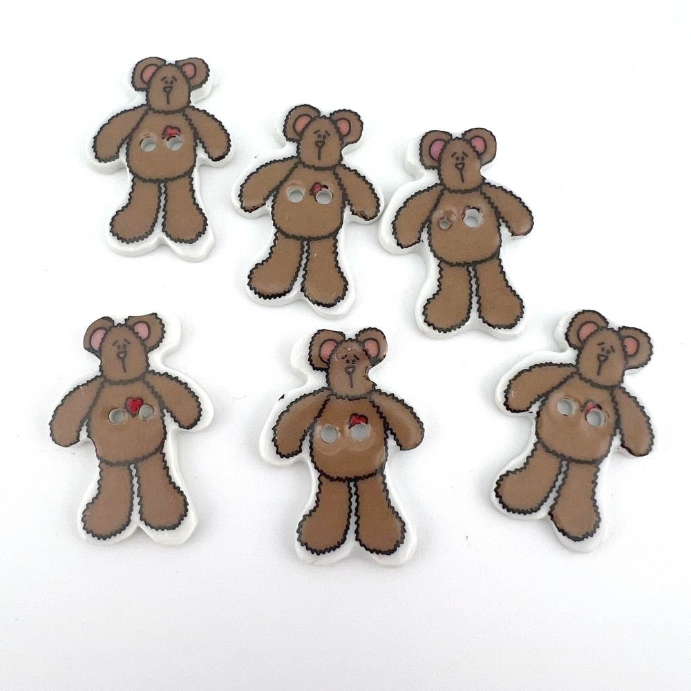 Set‎ of 6 Teddy Bear Buttons Brown Bear Sewing Craft Buttons